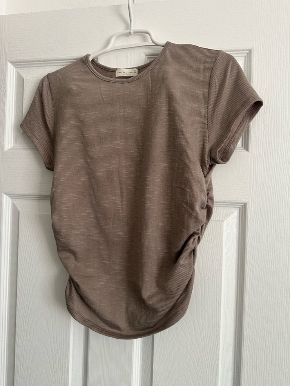 Taupe Side-Ruched Short Sleeve Tee